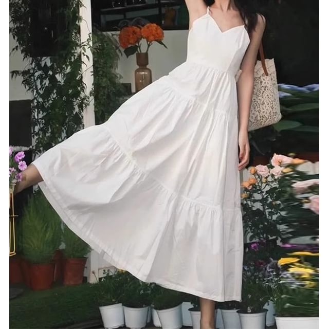 Scoop Neck Sleeveless Solid Ruched Tunic Maxi Dress