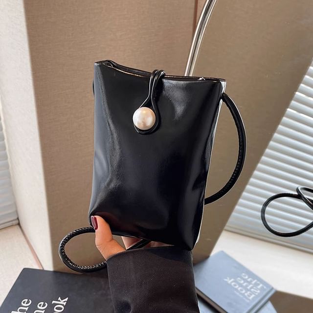 Leather Plain Bag Faux Crossbody