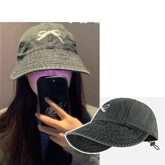 Denim Bow Baseball Embroidered Cap