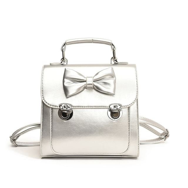 Backpack Bow Faux Flap Leather