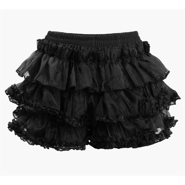 High Waist Plain Ruffle Skort