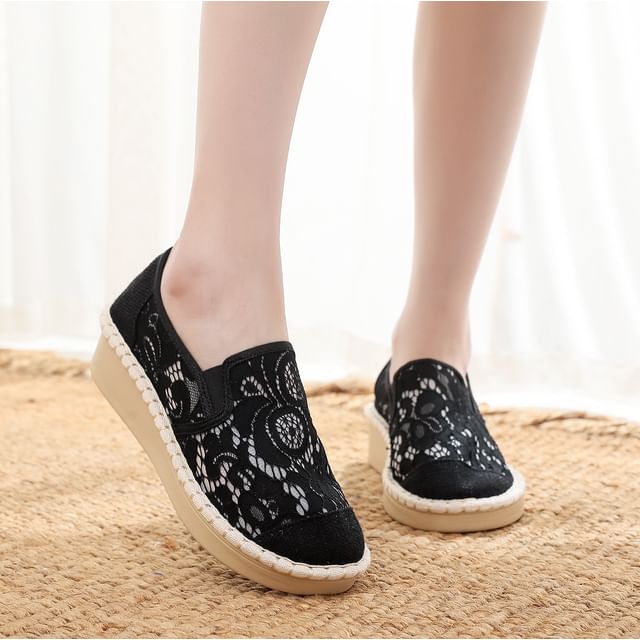 Wedge-Heel Lace Slip-Ons