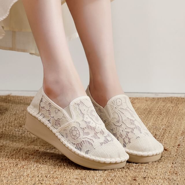 Wedge-Heel Lace Slip-Ons