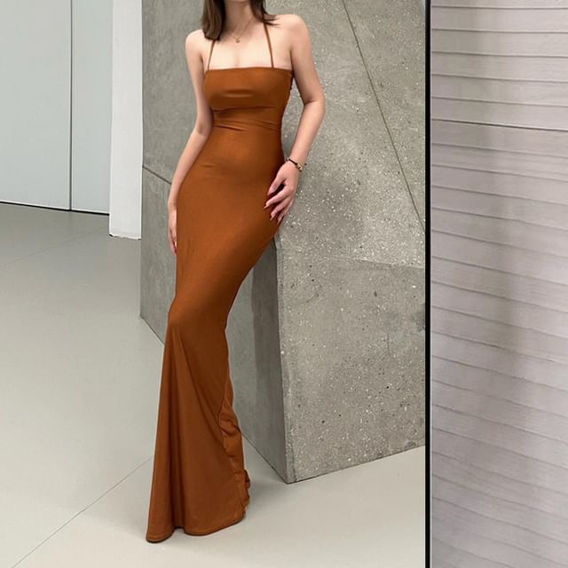 Halter Neck Open Back Maxi Mermaid Dress