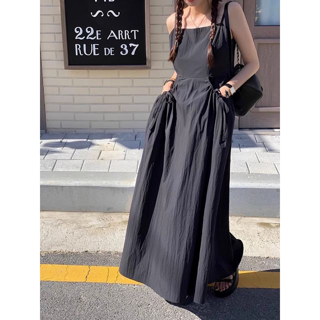Crew Neck Short-Sleeve Solid Sundress Maxi
