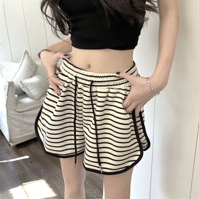 Waist Striped Drawstring Shorts