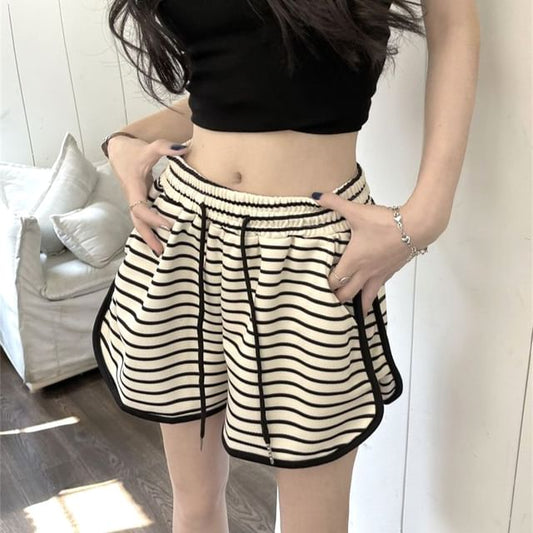 Waist Striped Drawstring Shorts