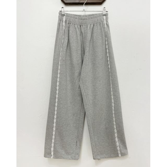 Low Waist Lace Panel Loose-Fit Wide-Leg Sweatpants