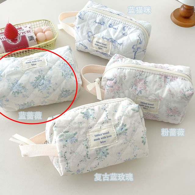Rose / Cat Print Makeup Bag