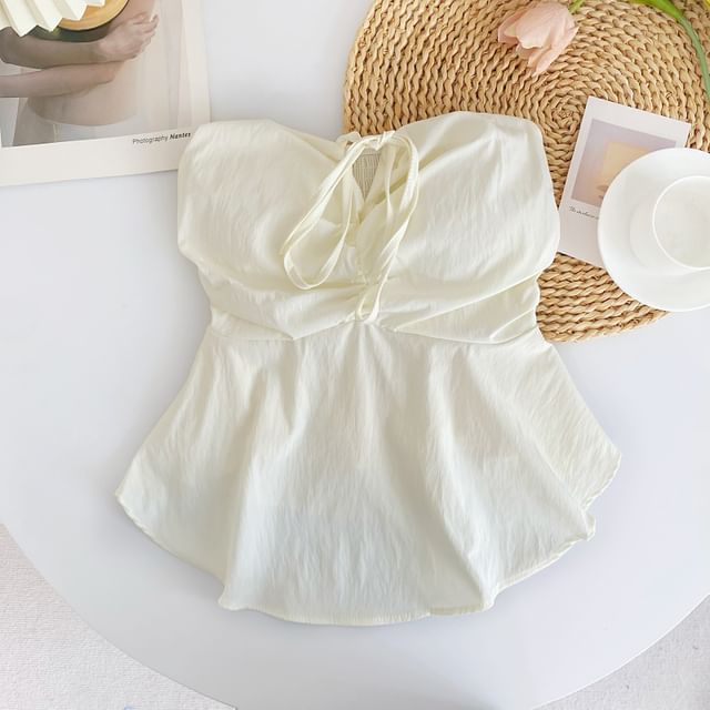 Plain Bow Peplum Tube Top