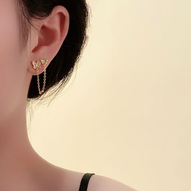 Gold Earrings Chain Butterfly