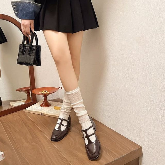 Mary Toe Jane Pumps Heel Chunky Double-Strap Square