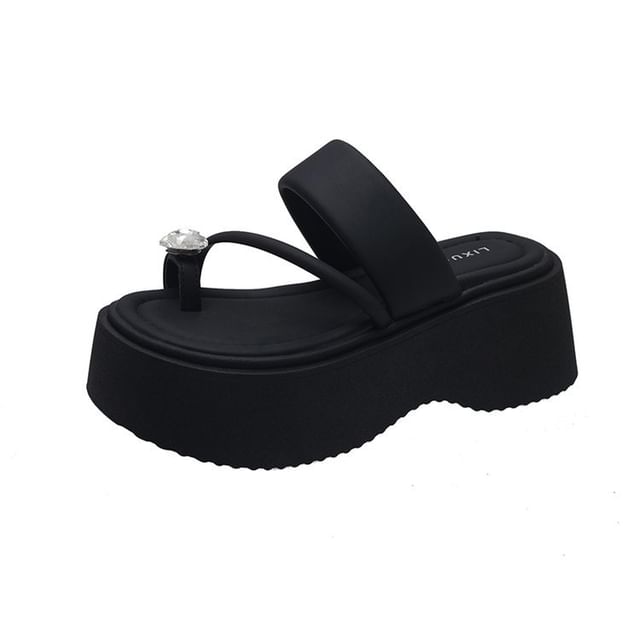 Sandals Heart Rhinestone Platform Toe Slide Loop