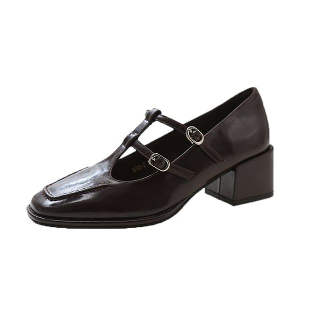 Mary Toe Jane Pumps Heel Chunky Double-Strap Square