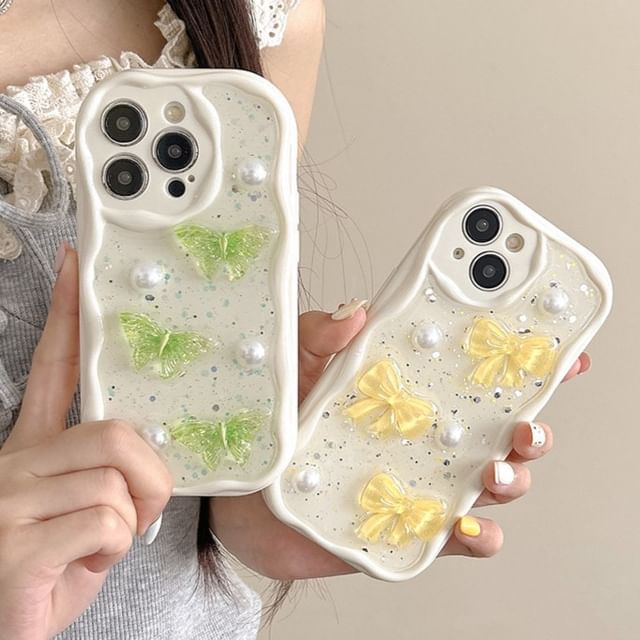 Faux Pearl Case Phone Butterfly