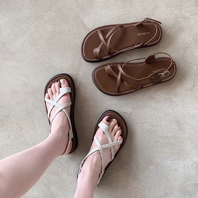 Sandals Platform Loop Toe Cross Criss