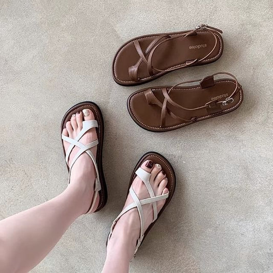 Sandals Platform Loop Toe Cross Criss