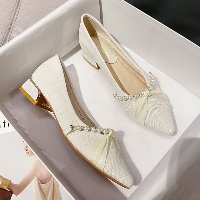 Pointed Pumps Pearl Faux Toe