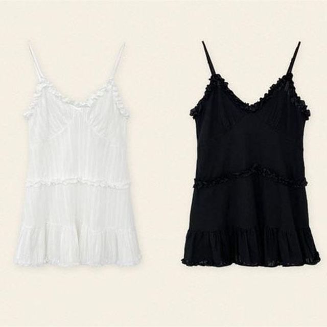 Thin Strap V-Neck Ruffle Hem Mini Dress