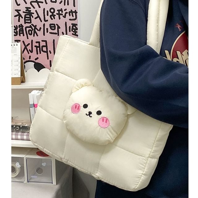 Quilted Applique Bear Tote Nylon Bag