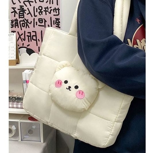 Quilted Applique Bear Tote Nylon Bag