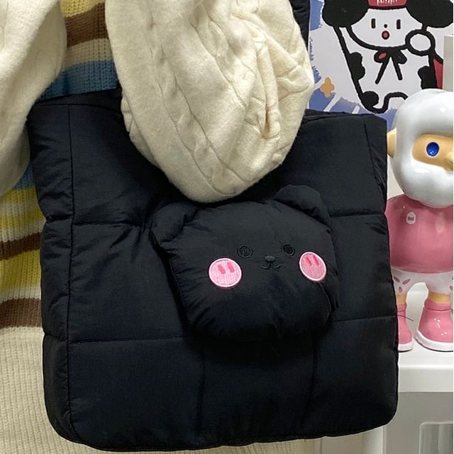Quilted Tote Bear Applique Bag Nylon