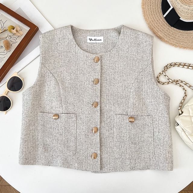 Round Neck Button Vest