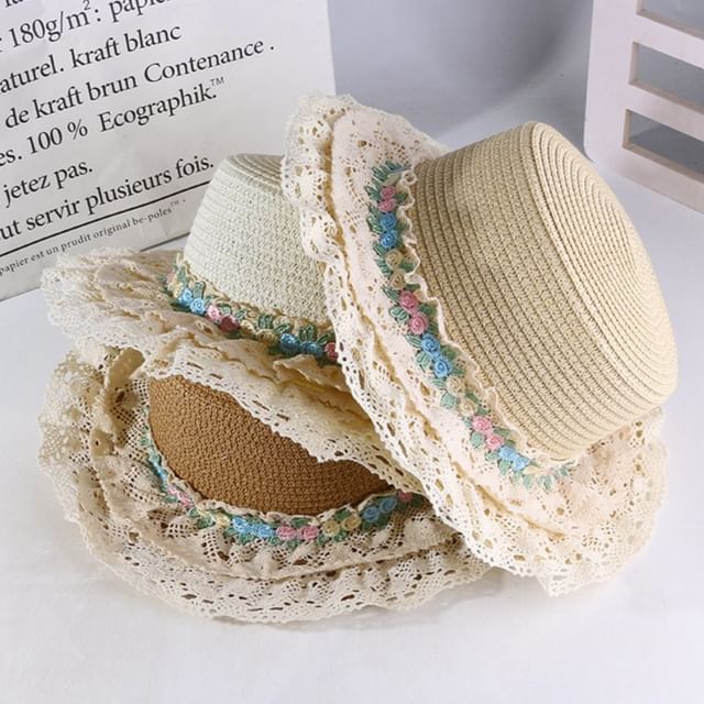 Embroidered Hat Boater Trim Flower Lace