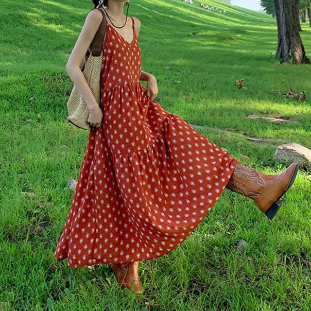 Sundress Patterned Spaghetti Maxi Strap