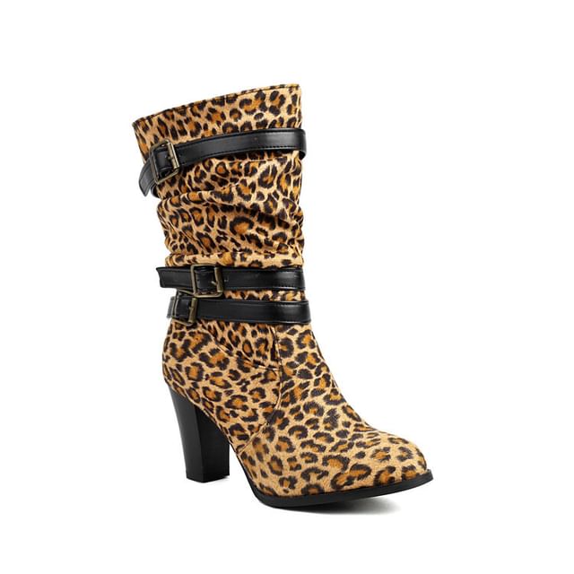 Boots Mid-Calf Heel Chunky Buckled