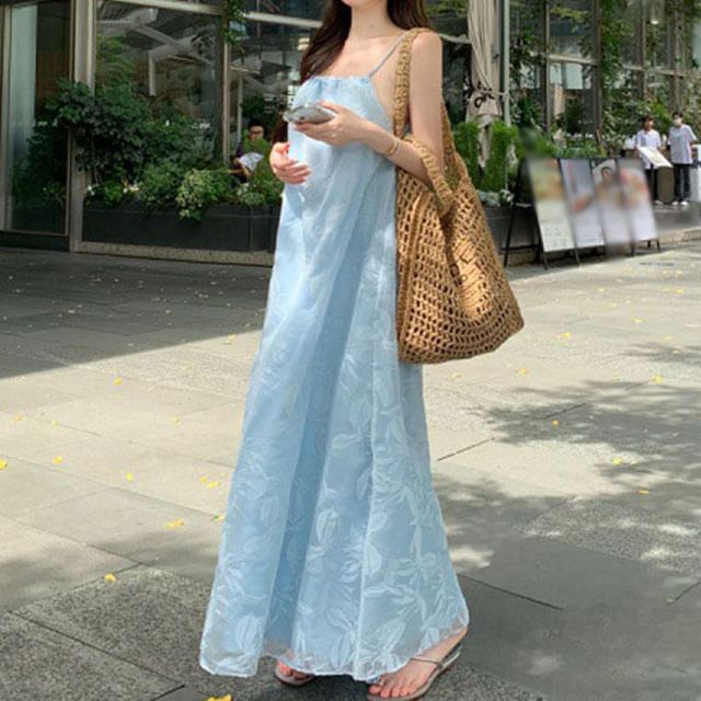Maxi Spaghetti Leaf Sundress Print Strap