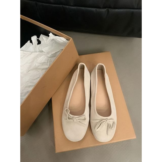 Suede Accent Plain Flats Faux Bow