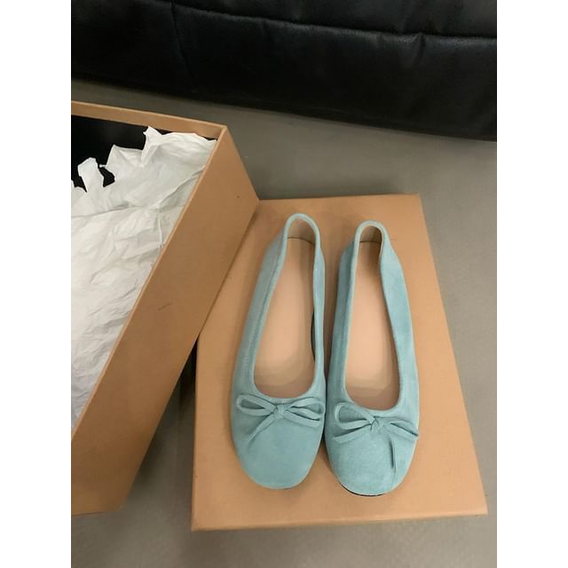 Suede Accent Plain Flats Faux Bow