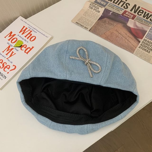 Beaded Ribbon Beret Denim