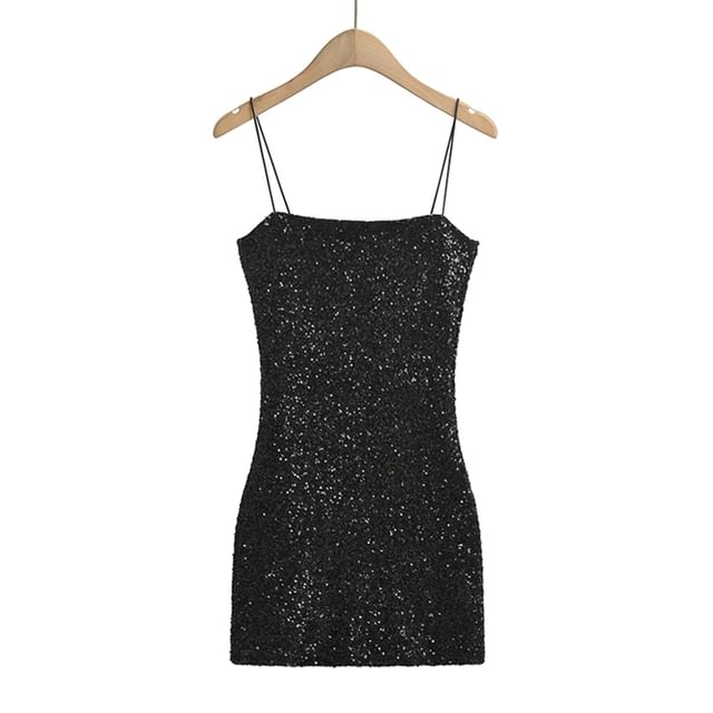 Thin Strap Sequined Mini Bodycon Dress