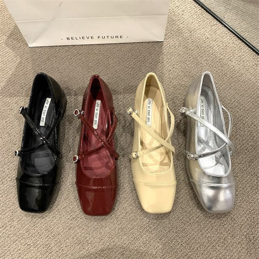Square Toe Cross Strap Chunky Heel Mary Jane Shoes