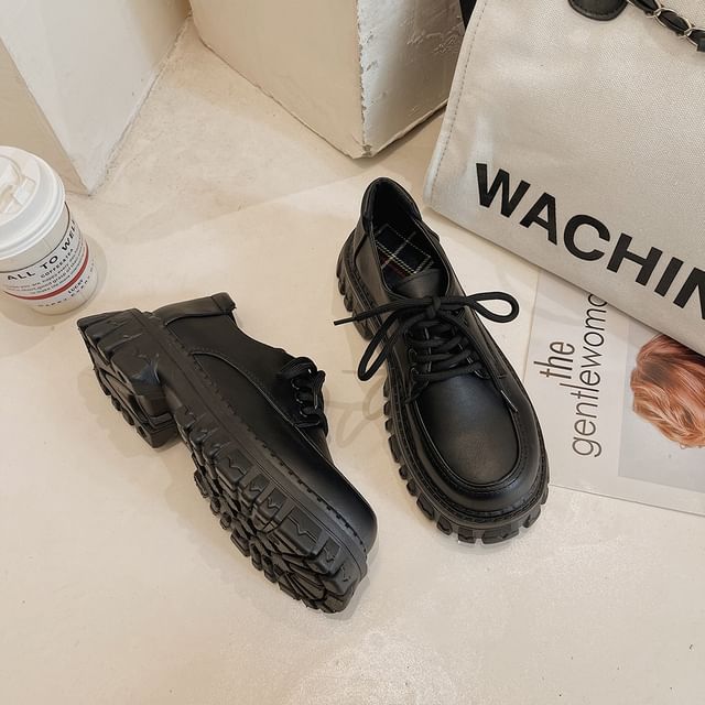Lace-Up Platform Chunky Heel Derby Shoes