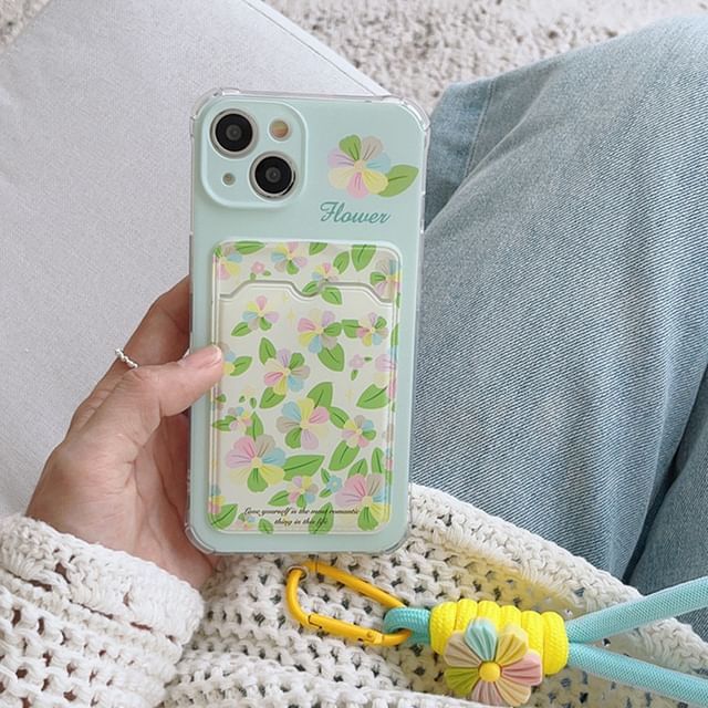 Case Holder Floral Strap Card Phone