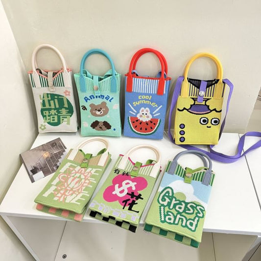 Knit Top Bag Crossbody Handle Print