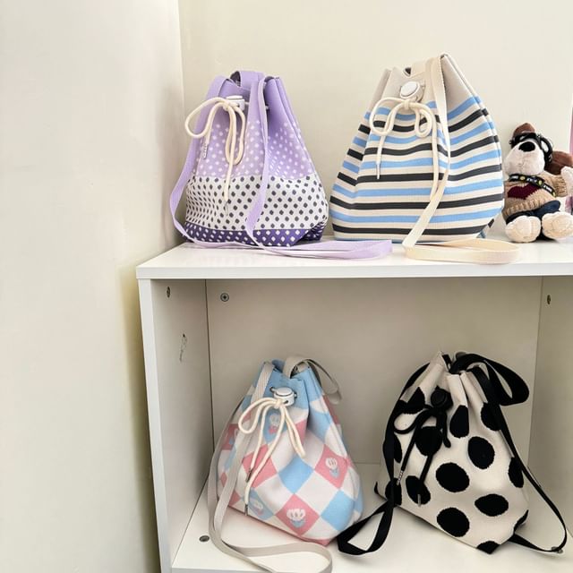 Bag Drawstring Patterned Knit Bucket