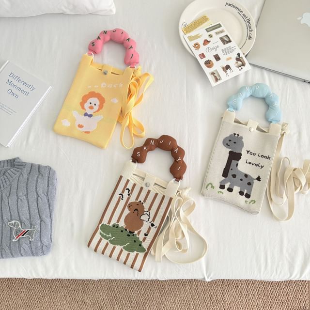 Donut Handle Print Top Cartoon Knit Bag Crossbody