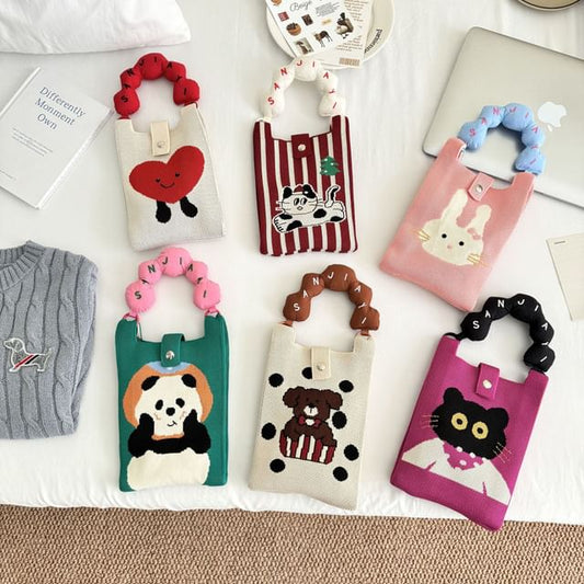Print Knit Cartoon Handle Top Bag Donut Crossbody