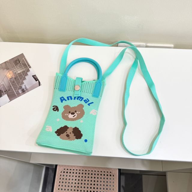 Knit Top Bag Crossbody Handle Print
