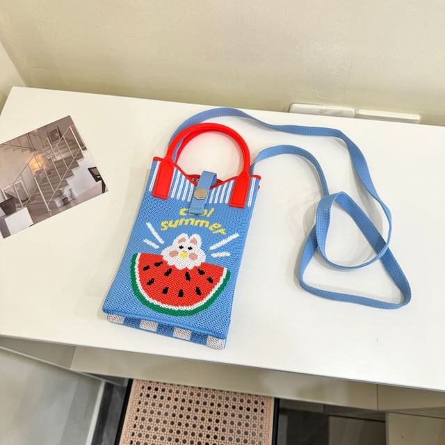 Knit Top Bag Crossbody Handle Print