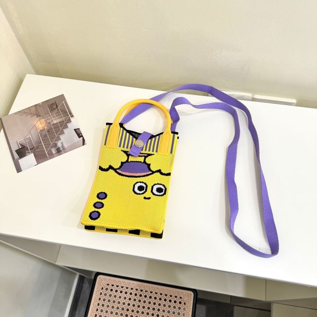 Knit Top Bag Crossbody Handle Print