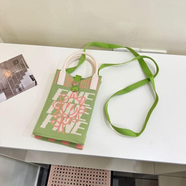 Knit Top Bag Crossbody Handle Print