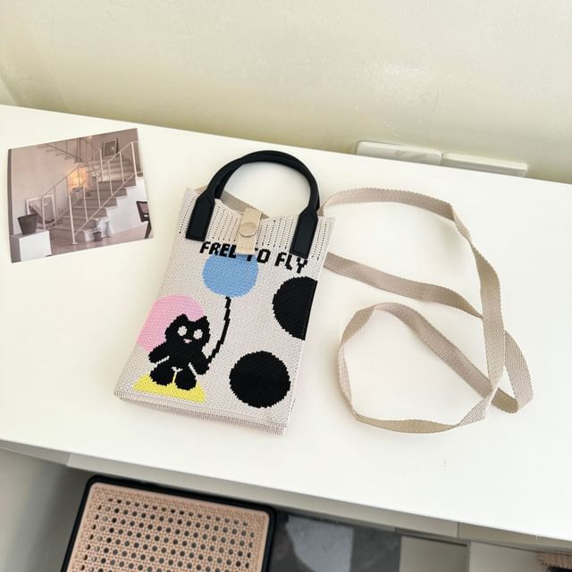 Knit Top Bag Crossbody Handle Print