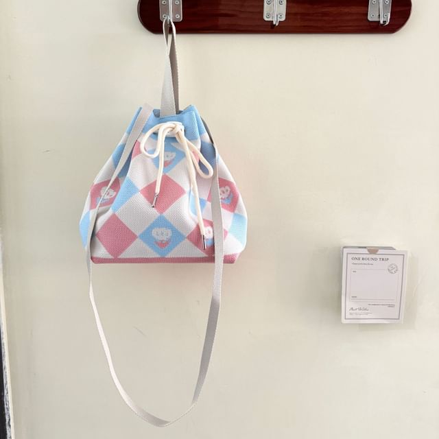 Bag Drawstring Patterned Knit Bucket