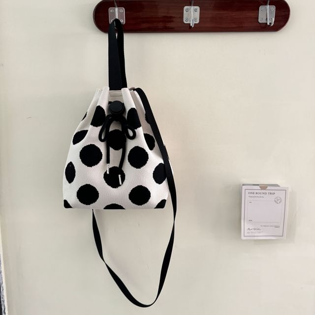 Bag Drawstring Patterned Knit Bucket