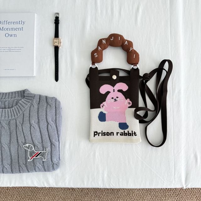 Donut Handle Print Top Cartoon Knit Bag Crossbody